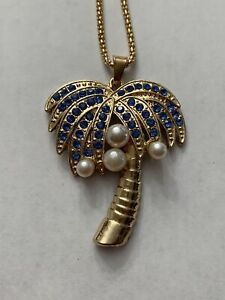 GOLD AND BLUE PALM TREE NECKLACE-FJ79039