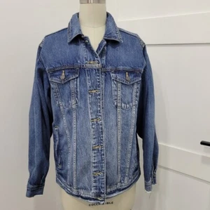 American Eagle Trucker Denim Jacket Blue Jean Balloon Sleeves Size M - Picture 1 of 15