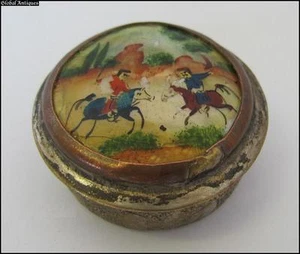 1600s ANTIQUE ISLAMIC PERSIAN POLO GAME BRONZE & MOTHER OF PEARL ART TRINKET BOX - Picture 1 of 9