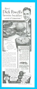 1936 DICK POWELL's breakfast PRINT AD Quaker Puffed Wheat breakfast cereal - Picture 1 of 3