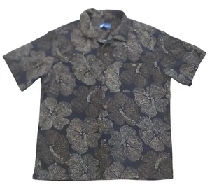 Caribbean Joe 100% Silk Hawaiian Shirt Mens Large Floral Aloha Luau Vacation - Picture 1 of 5