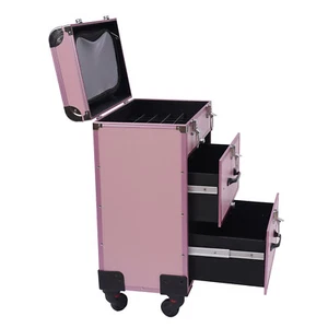 Rolling Makeup Train Case Cosmetic Trolley Aluminum Makeup Storage Organizer US - Picture 1 of 21