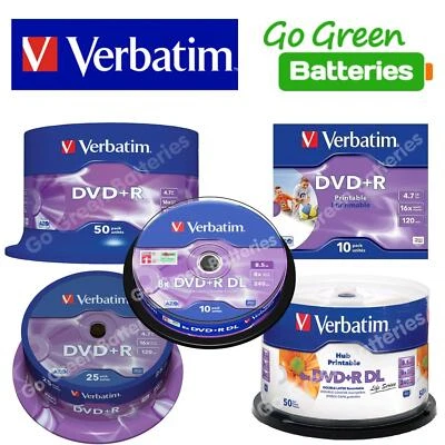 Verbatim DVD+R Blank Recordable Discs 120 min 240 min 4.7GB 8.5GB Printable