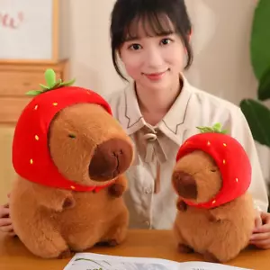 Strawberry Hat Capybara Plush Toy Simulation Capibara Stuffed Animals 10-15cm - Picture 1 of 6