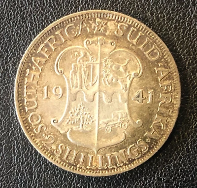 1941 South Africa Two 2 Shillings Silver World Coin Beautiful AU/UNC with Toning - Image 1 of 2