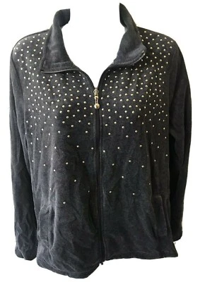 Women's Onque Casual GRAY Activewear JACKET Size Large 2 POCKET FLEECE GOLD STUD - Image 1 of 4