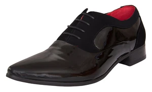 Mens Smart Casual Shiny Black Leather Lined Contrast Shoes Party Slip-On Loafers - Picture 1 of 3