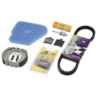 KIT CANDELA CINGHIA PASTIGLIE RULLI FILTRO MBK 50 OVETTO 2002-2007 - Immagine 1 di 4