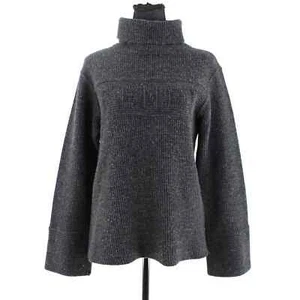 Suéter Fendi Vintage Gris Acantilado Tejido Cuello de Tortuga Logotipo 40 Falso Cuello Top - Imagen 1 de 9
