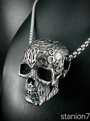 Skull Totenkopf Anhänger Edelstahl Halskette Herren Schmuck Wikinger Biker KE92B - Bild 1 von 4