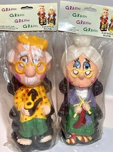 Vintage Plastic Grandpa & Grandma Hard Plastic Saving Bank 1980's (?) Sealed - Picture 1 of 4
