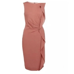 Escada Black Label Ruffle Sheath Dress Wool Pencil Coral EU 38 US 8 Quite Luxury - Picture 1 of 11