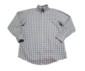 Lands' End Men's 15 1/2X 32 Blue Orange Plaid Supima Cotton No Iron Button LS - Picture 1 of 6
