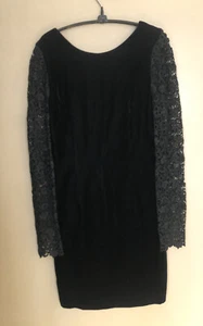 Vtg 80s/90s Luciano Tempesta Black Velvet Cocktail Dress w Lace Sleeves XXS/XS - Picture 1 of 6