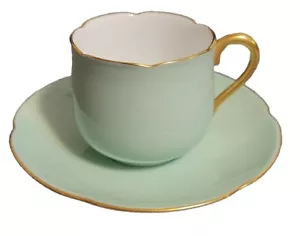 Okura Petit China Tea Cup & Saucer Mint Green with a gold rim - Picture 1 of 2