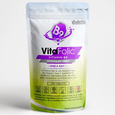 VITAHERBS VitaFolsäure 400mcg 240 Tabletten Vitamin B9 - eine am Tag - 8 Monatsvorrat