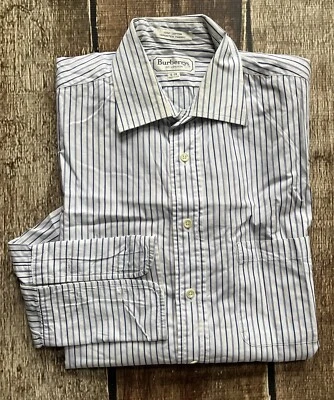 BURBERRY OF LONDON STRIPED DRESS SHIRT USA MADE WHITE MENS 15 - 33 SPOTS READ - Image 1 of 4