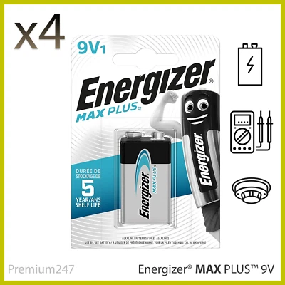 4x Energizer Max Plus 9V Block Square Battery Longest Lasting Alkaline 9V Alarm - Image 1 of 4