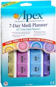 Apex 7 Day Medi Planner 4 Times a Day Medication Planning Easy Pill 1 ct 2 Pack - Picture 1 of 5