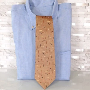 Kimijima Neck Tie Mens Brown Geometric Silk Solid Light Nature Leaves Japan - Picture 1 of 9