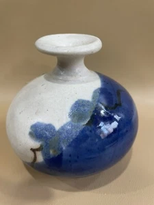 Vintage Follette Studio Pottery California Blue White Ceramic Small Vase 4” - Picture 1 of 7