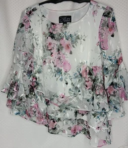 ALEX Evenings Woman 1X Dressy Wedding Cocktail Asymmetric 3/4 Bell Sleeve Blouse - Picture 1 of 6