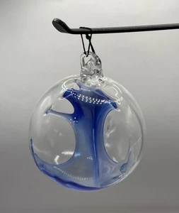 Vintage R. Foster Signed Art Blown Glass Blue Ornament Witches Ball 3.5” - Bild 1 von 3