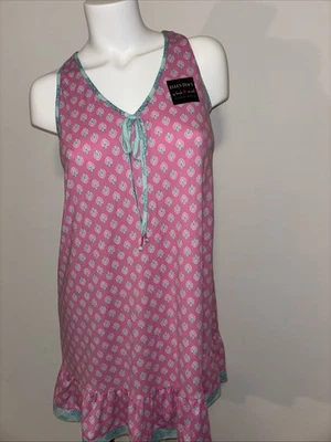 Nuevo camisón sin mangas con estampado de cachemira rosa y aguamarina Ellen Tracy para mujer pequeño Foto 1 de 4