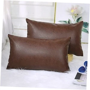 Set of 2 Faux Leather Throw Pillow Covers 12 20" x 12" (Pack of 2) Dark Brown - Picture 1 of 6