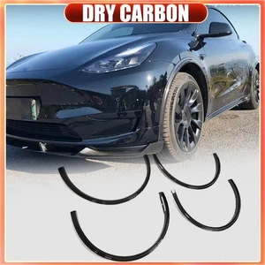 Fits Tesla Model Y 2019-23 Dry Carbon Fiber Wheel Arch Fender Flares Trims 4PCS - Picture 1 of 15