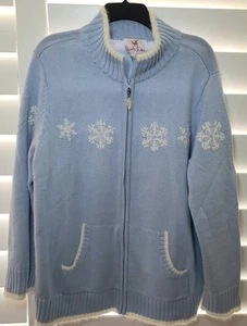 Ladies QUACKER FACTORY Light Blue Full Zip Knit Cardigan Sweater,  Plus 1X - Picture 1 of 2