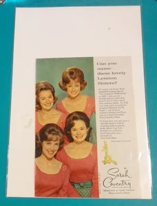 Sarah Coventry Home Jewelry Show Magazine Ad Lennon Sisters 1965 Lawrence Welk - Picture 1 of 4