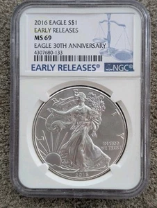 2016 American Silver Eagle Early Releases 30th Anniversary NGC MS69  - Picture 1 of 9