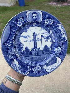 Staffordshire Pottery Lincoln’s Memorial Plate Flow Blue England Antique Plate - Picture 1 of 8