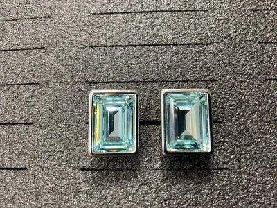 Swarovski Aqua Blue Crystal Silver Tone Cufflinks Swan Signed - Image 1 of 4