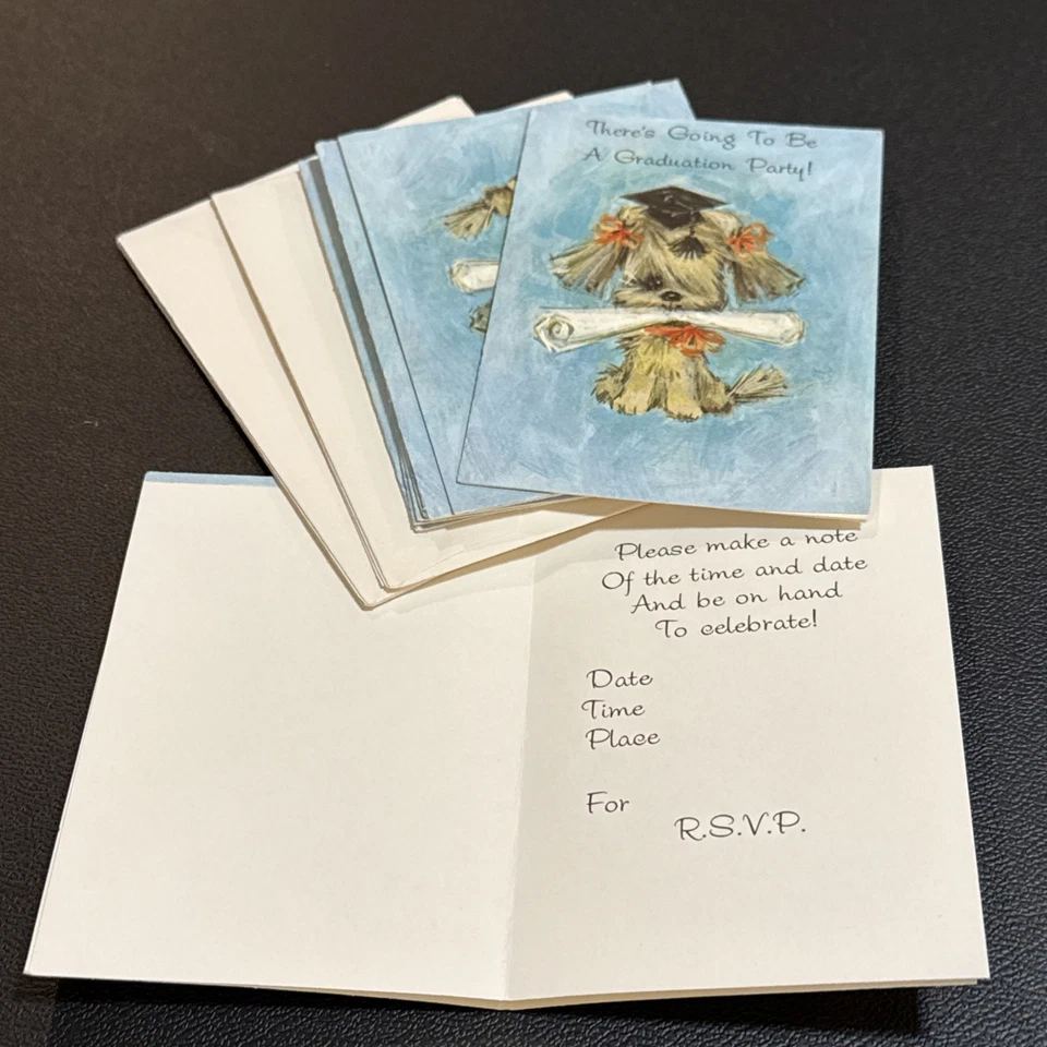 Juego de 8 invitaciones de fiesta de graduación de cachorro vintage hechas en EE. UU. American Greetings Foto 1 de 4