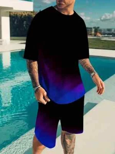 Men's Spring Summer Outfit 2-Piece Set Short Sleeve Shirt & Shorts Set 5XL BIG - Picture 1 of 7