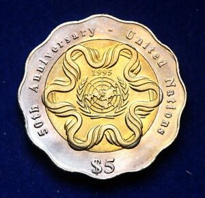 Singapore UN 50th Anniversary 5 Dollars 1995 - Scallop Shape Coin Choice UNC