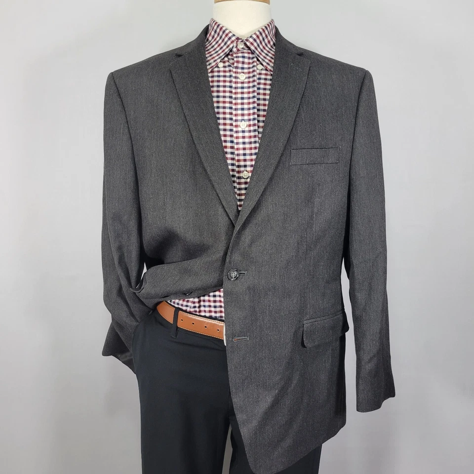 Van Heusen Men's Sport Coat Blazer Two Button Charcoal Gray Poly Viscose 46R - Image 1 of 4