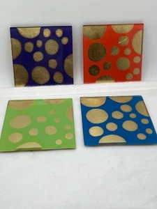 MoMo Panache Cheers Too! Coasters  Set of 4 Metallic Glass - Picture 1 of 6