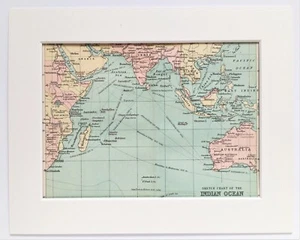 Indian Ocean - 1900 Antique Small Map by Bartholomew - Mounted Matted - Picture 1 of 1