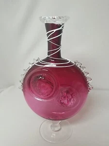 Large Pink Studio Art Glass Bottle Signed Hand Blown Lionhead Bud Vase - Picture 1 of 5