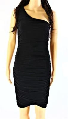 SOPRANO NEW $99 BLACK MATTE JERSEY RUCHED One Shoulder DRESS SZ M NWT - Image 1 of 4
