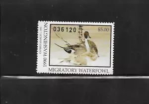State Hunting/Fishing Revenues; WA 1990 Waterfowl (Duck) Stamp WA-5 ($5); MNH - Picture 1 of 1