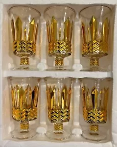 6 Glass Cups Golden Design High Quality Gift Box Luxury Deluxe Juice Water Soda - Picture 1 of 8