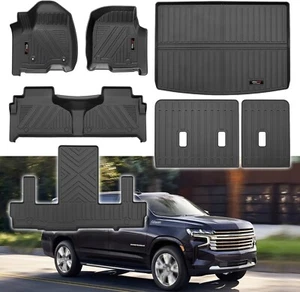 2021-2024 CHEVY SUBURBAN/YUKON XL/ESCALADE ESV 3 ROW/CARGO FLOOR MAT SET - BLACK - Picture 1 of 9