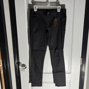 Justice Size 16 1/2 Simply Low Rise Skinny Black Denim Distressed NWT - Picture 1 of 7