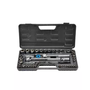 SAE and Metric Socket Set, 51 Pc. 3/8 in. and 1/2 in. drive reversible ratchets - Picture 1 of 2