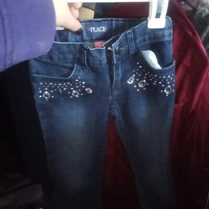 size 5 bedazzled children's place blue denim kids pants small basic ex - Picture 1 of 3