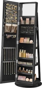 360° Swivel Jewelry Cabinet, Lockable Jewelry Organizer with Full-Length Mirror - Picture 1 of 7